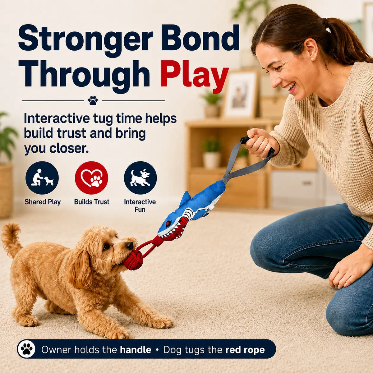 Kawiwi Interactive Tug Toy for Dogs - Durable Squeaky Rope for Engaging Play and Bonding, Ideal for Small to Medium Breeds, Not a Chew Toy, Supervised Use Recommended