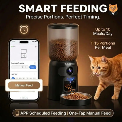 Smart WiFi Automatic Pet Feeder with Dual HD Cameras – 5L Food Dispenser with 130° Wide-Angle View, Night Vision, App Control, Two-Way Audio & Interactive Toy