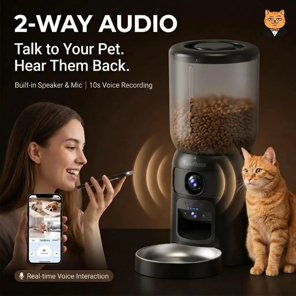 Smart WiFi Automatic Pet Feeder with Dual HD Cameras – 5L Food Dispenser with 130° Wide-Angle View, Night Vision, App Control, Two-Way Audio & Interactive Toy
