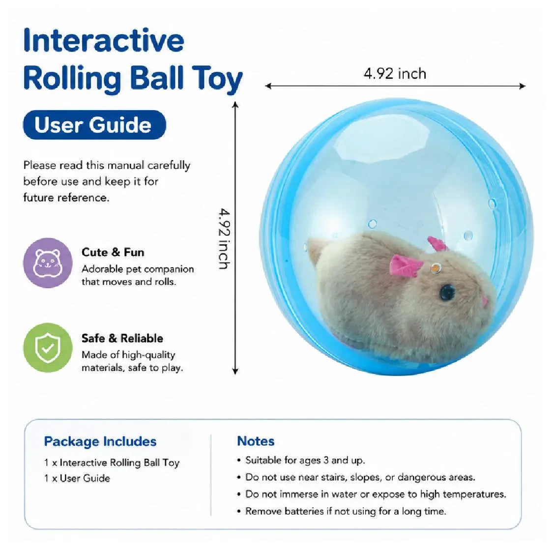 Interactive Smart Cat Toy with Automatic Rolling Ball – USB Rechargeable Motion Toy with Mouse Design for Indoor Cats, Designed for Active Play & Entertainment