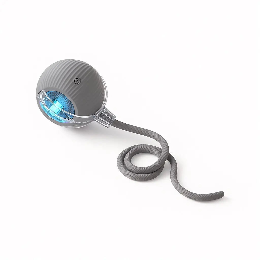 Interactive Rolling Ball Teaser Toy for Cats & Dogs – Includes 2 Interchangeable Tails, Engaging Chase & Play Toy for Kittens and Adult Pets