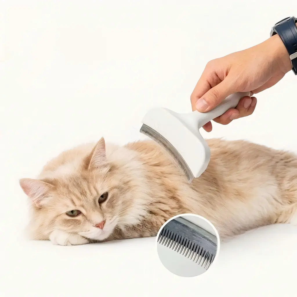 Premium Pet Deshedding & Grooming Brush – Dense-Tooth Undercoat Rake for Long-Haired Dogs & Cats, Designed for Loose Fur Removal, Dematting & Coat Care