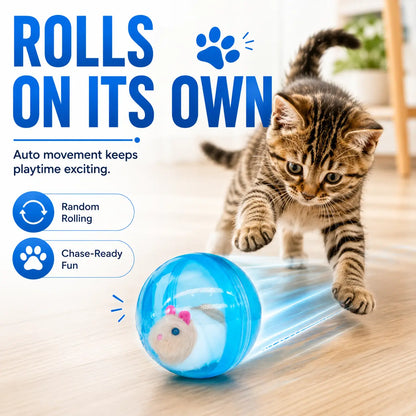 Interactive Smart Cat Toy with Automatic Rolling Ball – USB Rechargeable Motion Toy with Mouse Design for Indoor Cats, Designed for Active Play & Entertainment
