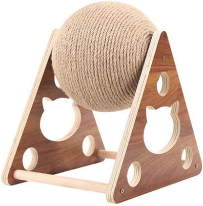 Natural Sisal Cat Scratcher Ball Toy – Solid Wood Interactive Scratching Post for Cats, Kittens & Puppies (Small Size)
