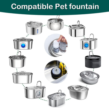 Cat Water Fountain Replacement Filters – 16-Piece Set with 8 Filters & 8 Sponges, Compatible with 67 oz / 2L, 101 oz / 3L & 108 oz / 3.2L Pet Fountains