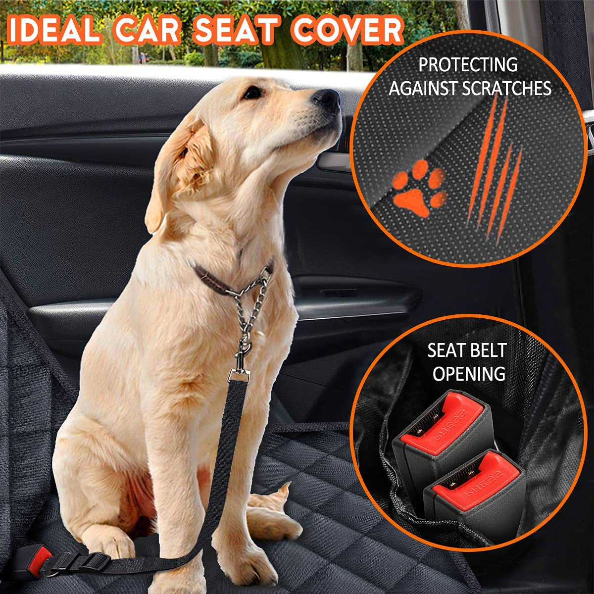 Premium Waterproof Dog Car Seat Cover – Durable Rear Seat Protector with Middle Armrest Access, Non-Slip Design for Cars, SUVs & Trucks, 53" – Black