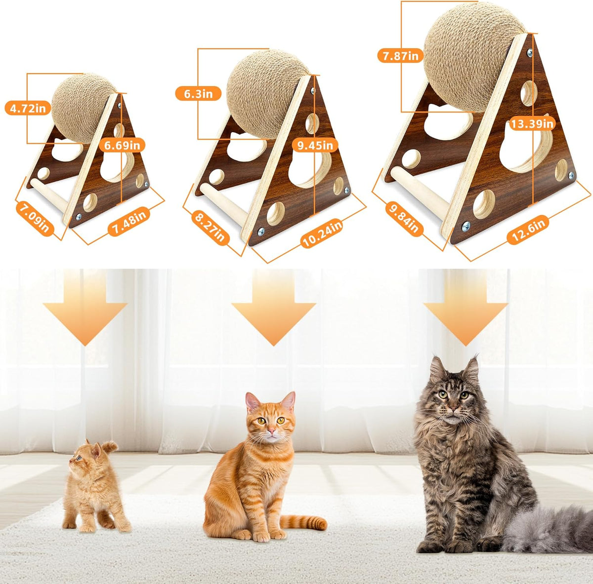 Natural Sisal Cat Scratcher Ball Toy – Solid Wood Interactive Scratching Post for Cats, Kittens & Puppies (Small Size)