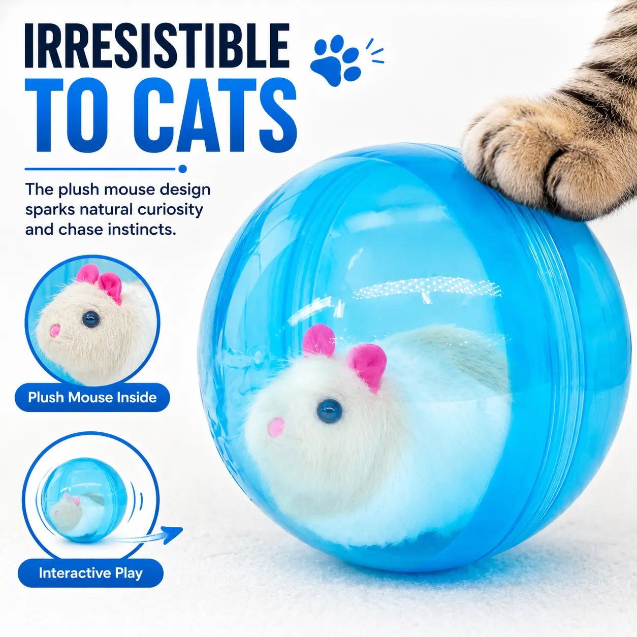 Interactive Smart Cat Toy with Automatic Rolling Ball – USB Rechargeable Motion Toy with Mouse Design for Indoor Cats, Designed for Active Play & Entertainment