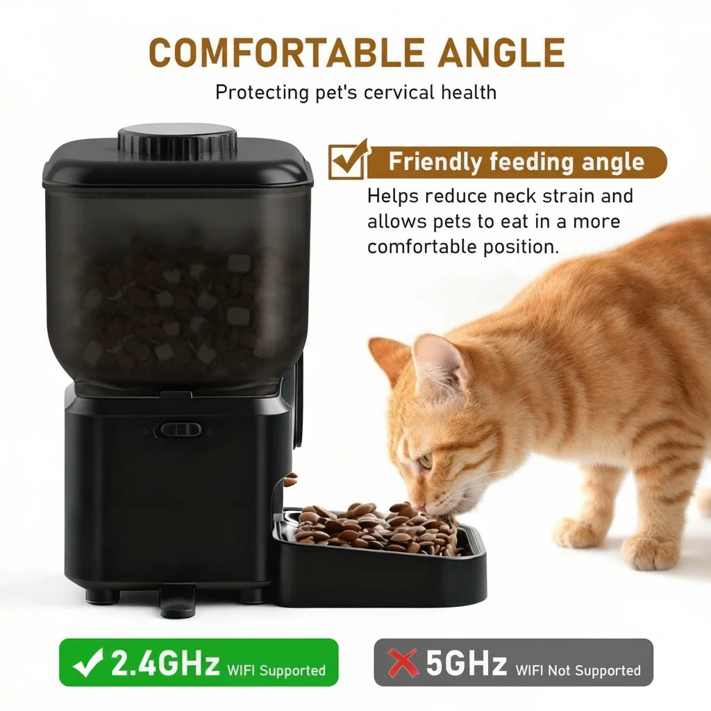 Smart WiFi Automatic Pet Feeder with Dual HD Cameras – 5L Food Dispenser with 130° Wide-Angle View, Night Vision, App Control, Two-Way Audio & Interactive Toy