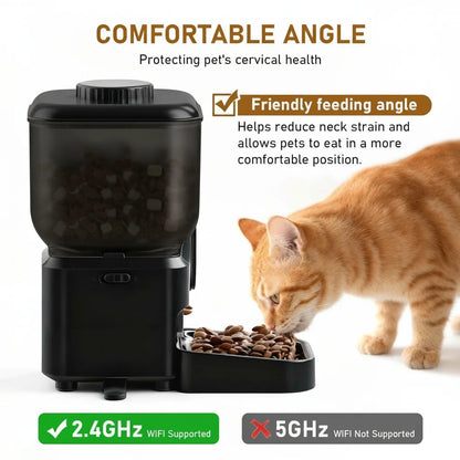 Smart WiFi Automatic Pet Feeder with Dual HD Cameras – 5L Food Dispenser with 130° Wide-Angle View, Night Vision, App Control, Two-Way Audio & Interactive Toy