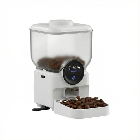 Smart WiFi Automatic Pet Feeder with Dual HD Cameras – 5L Food Dispenser with 130° Wide-Angle View, Night Vision, App Control, Two-Way Audio & Interactive Toy