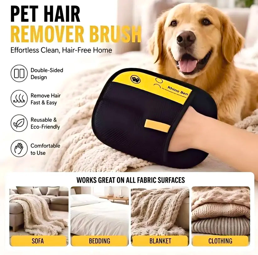 Reusable 2-in-1 Pet Hair Remover – Electrostatic Fur Removal Glove & Lint Brush for Cats & Dogs, Washable Cleaning Tool for Furniture, Couches & Car Interiors