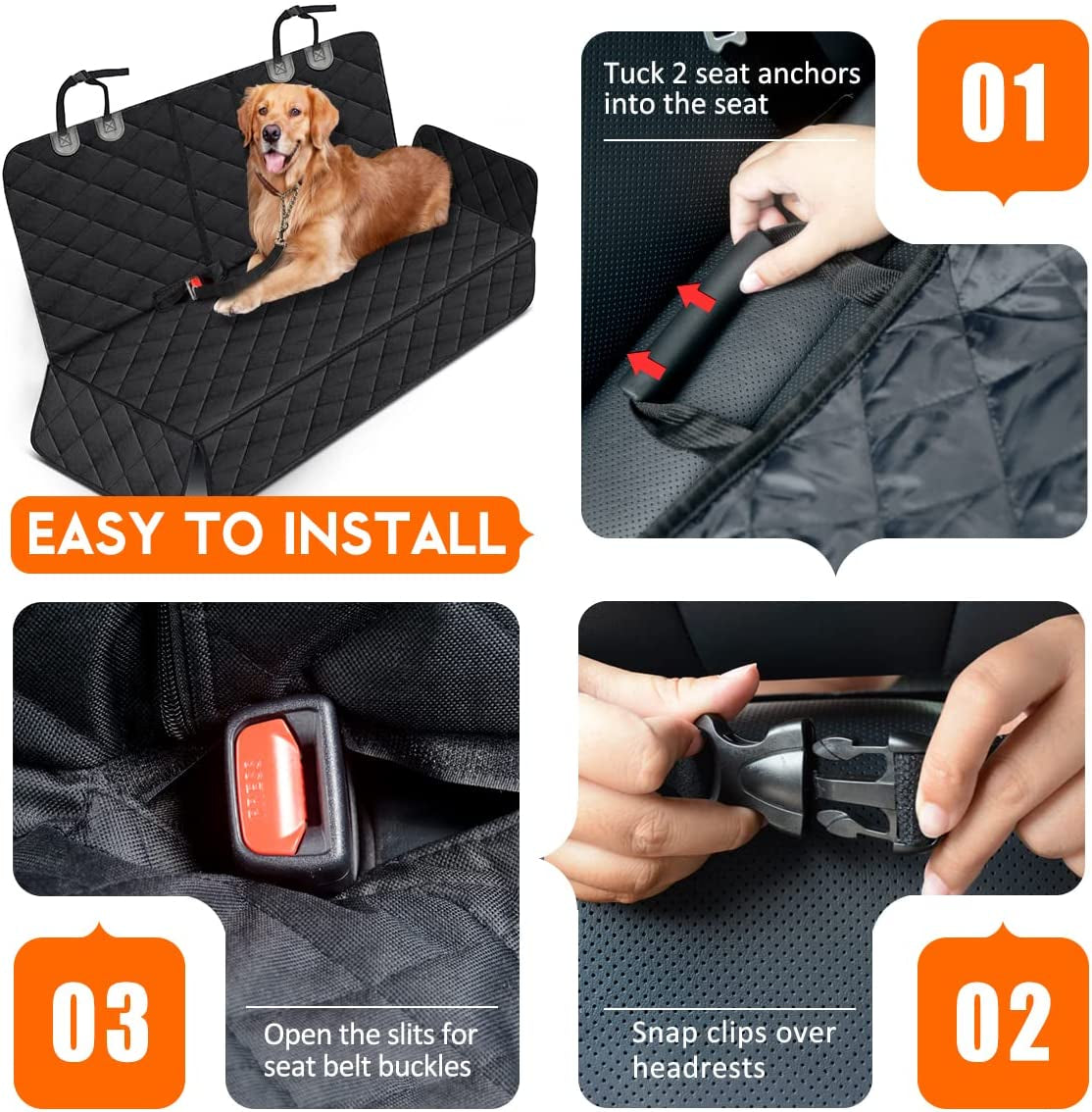 Premium Waterproof Dog Car Seat Cover – Durable Rear Seat Protector with Middle Armrest Access, Non-Slip Design for Cars, SUVs & Trucks, 53" – Black