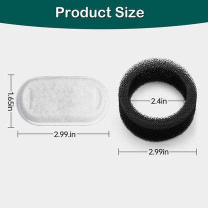 Cat Water Fountain Replacement Filters – 16-Piece Set with 8 Filters & 8 Sponges, Compatible with 67 oz / 2L, 101 oz / 3L & 108 oz / 3.2L Pet Fountains