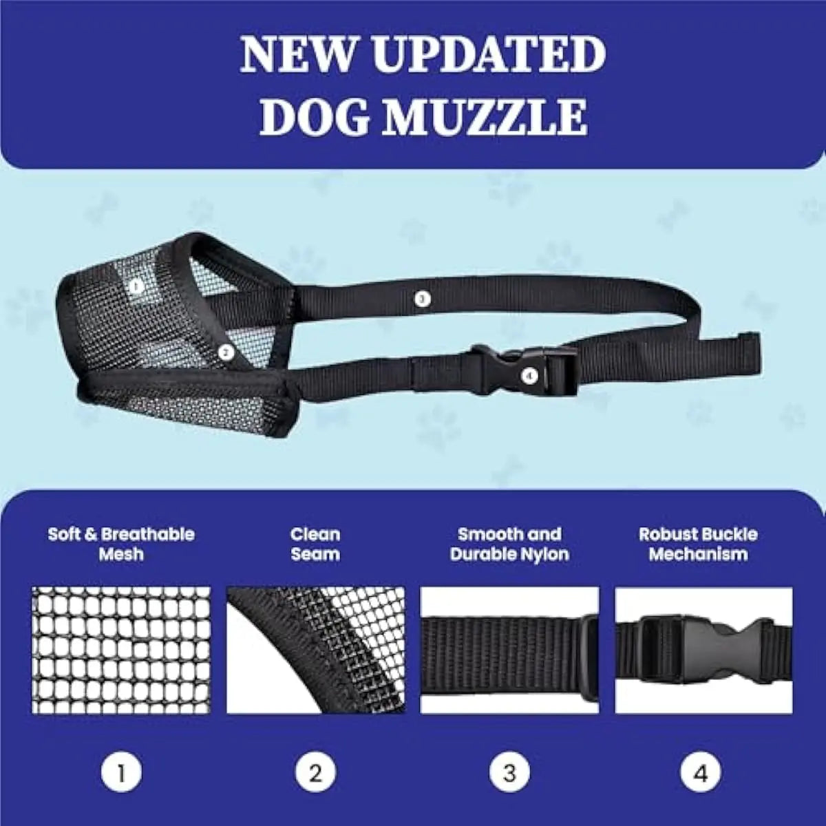 Breathable Adjustable Dog Muzzle – Lightweight Air-Mesh Design for Comfortable Walking, Helps Reduce Scavenging, Licking & Chewing for Dogs of Various Sizes