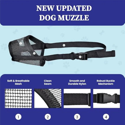 Breathable Adjustable Dog Muzzle – Lightweight Air-Mesh Design for Comfortable Walking, Helps Reduce Scavenging, Licking & Chewing for Dogs of Various Sizes