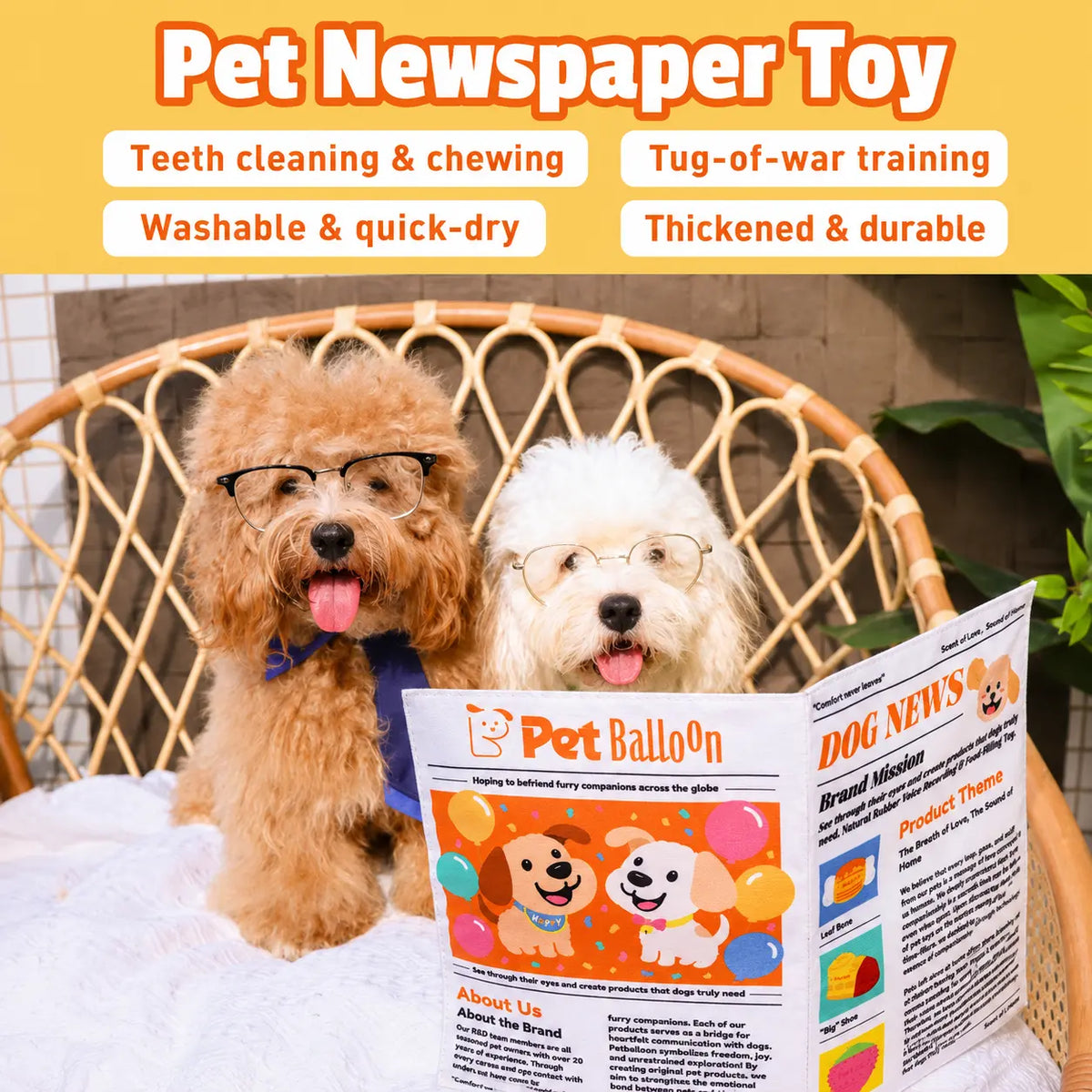 Durable Newspaper Crinkle Dog Toy Balloon - Interactive Tough Chewer for Boredom Relief, Teeth Cleaning - Safe, Non-Toxic, Washable, Quick-Dry Pet Accessory,Back to School