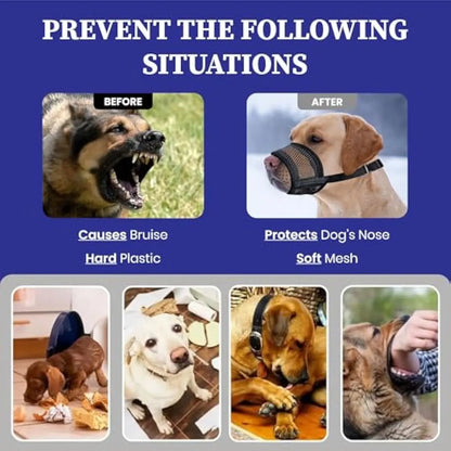 Breathable Adjustable Dog Muzzle – Lightweight Air-Mesh Design for Comfortable Walking, Helps Reduce Scavenging, Licking & Chewing for Dogs of Various Sizes