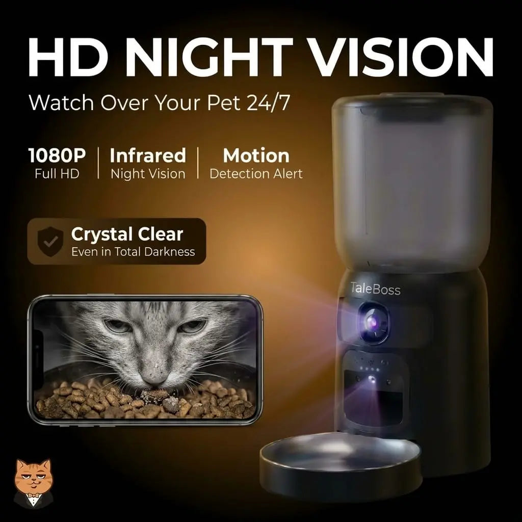 Smart WiFi Automatic Pet Feeder with Dual HD Cameras – 5L Food Dispenser with 130° Wide-Angle View, Night Vision, App Control, Two-Way Audio & Interactive Toy