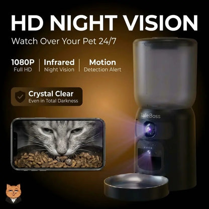 Smart WiFi Automatic Pet Feeder with Dual HD Cameras – 5L Food Dispenser with 130° Wide-Angle View, Night Vision, App Control, Two-Way Audio & Interactive Toy