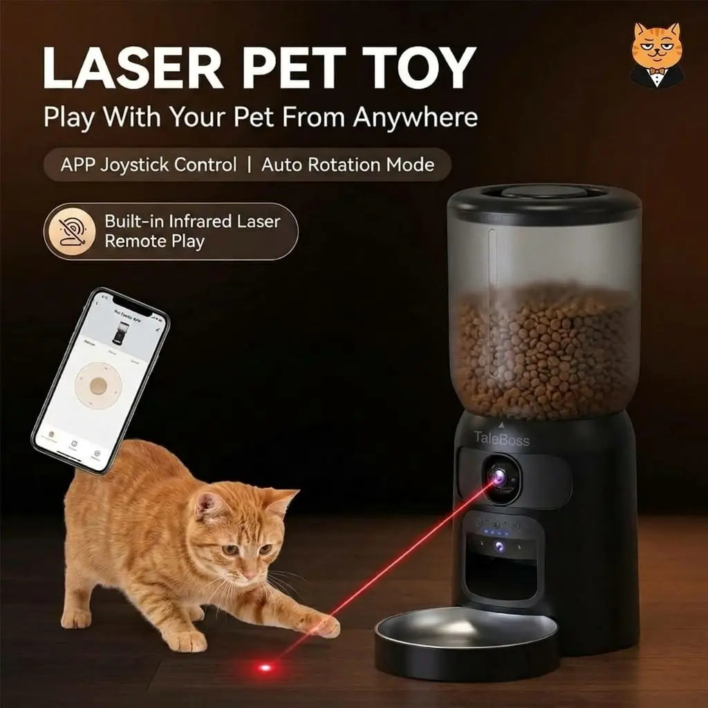 Smart WiFi Automatic Pet Feeder with Dual HD Cameras – 5L Food Dispenser with 130° Wide-Angle View, Night Vision, App Control, Two-Way Audio & Interactive Toy